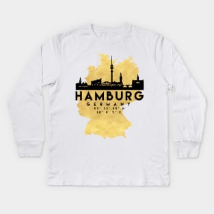 Hamburg Germany Skyline Map Art Kids Long Sleeve T-Shirt